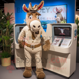 Tan Donkey mascot costume character dressed with a Playsuit and Lapel pins