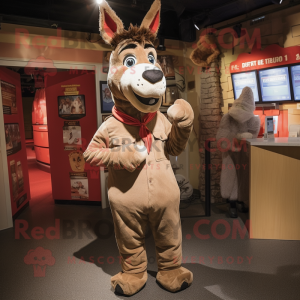 Tan Donkey mascot costume character dressed with a Playsuit and Lapel pins