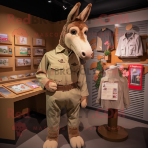 Tan Donkey mascot costume character dressed with a Playsuit and Lapel pins