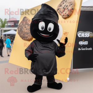 Black Croissant mascot costume character dressed with a Trousers and Clutch bags