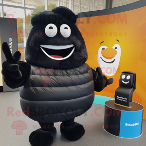 Black Croissant mascot costume character dressed with a Trousers and Clutch bags