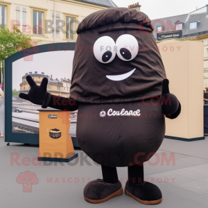 Black Croissant mascot costume character dressed with a Trousers and Clutch bags