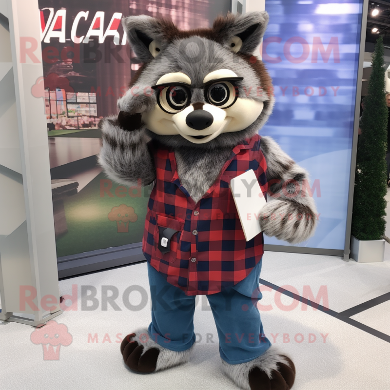 nan Raccoon mascot costume character dressed with a Flannel Shirt and Reading glasses nan Raccoon mascot costume character dressed with a Flannel Shirt and Reading glasses