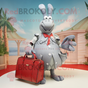 Silver Lobster Bisque mascot costume character dressed with a Pleated Skirt and Handbags