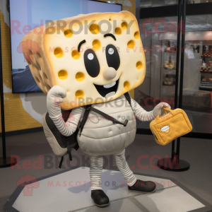 Silver Grilled Cheese Sandwich mascot costume character dressed with a Suit and Handbags