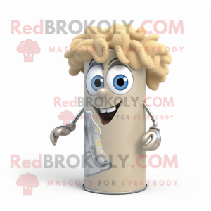 Beige Soda Can mascot costume character dressed with a Jeans and Hair clips