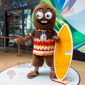 Brown Shakshuka mascot costume character dressed with a Board Shorts and Bracelets