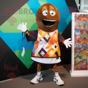 Brown Shakshuka mascot costume character dressed with a Board Shorts and Bracelets