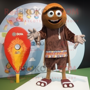 Brown Shakshuka mascot costume character dressed with a Board Shorts and Bracelets