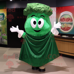 Forest Green Lasagna mascot costume character dressed with a Skirt and Shawl pins