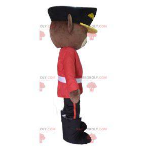 Brown bear mascot dressed in English soldier outfit -