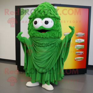 Forest Green Lasagna mascot costume character dressed with a Skirt and Shawl pins