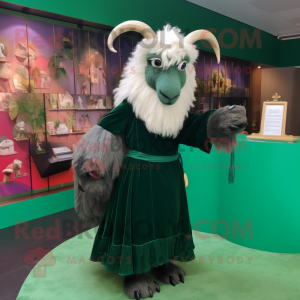 Forest Green Angora Goat mascot costume character dressed with a Evening Gown and Wallets