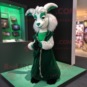 Forest Green Angora Goat mascot costume character dressed with a Evening Gown and Wallets