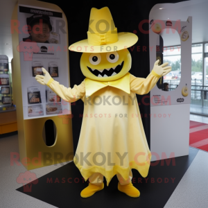 Lemon Yellow Vampire mascot costume character dressed with a Dress and Hats