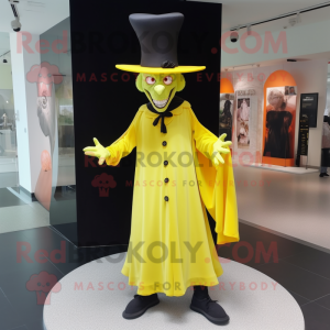 Lemon Yellow Vampire mascot costume character dressed with a Dress and Hats