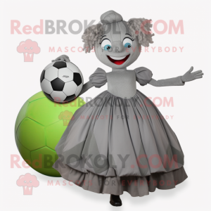 Gray Soccer Ball mascot costume character dressed with a Ball Gown and Wallets