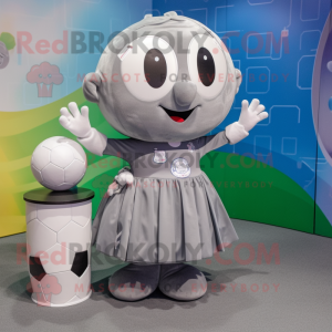 Gray Soccer Ball mascot costume character dressed with a Ball Gown and Wallets