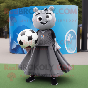Gray Soccer Ball mascot costume character dressed with a Ball Gown and Wallets