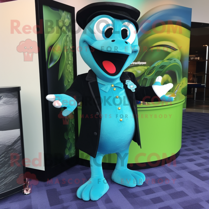 Cyan Anaconda mascot costume character dressed with a Tuxedo and Keychains Cyan Anaconda mascot costume character dressed with a Tuxedo and Keychains