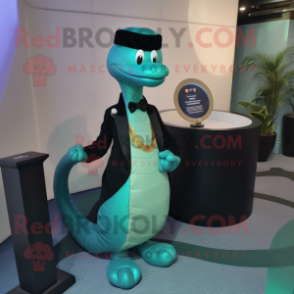 Cyan Anaconda mascot costume character dressed with a Tuxedo and Keychains