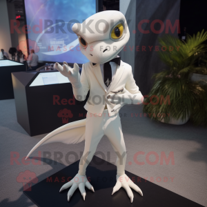 White Dimorphodon mascot costume character dressed with a Blazer and Hair clips