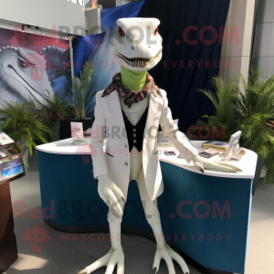 White Dimorphodon mascot costume character dressed with a Blazer and Hair clips