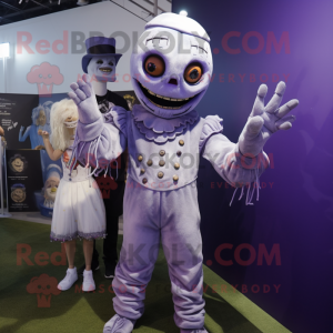 Lavender Undead mascot costume character dressed with a Polo Tee and Gloves