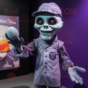 Lavender Undead mascot costume character dressed with a Polo Tee and Gloves