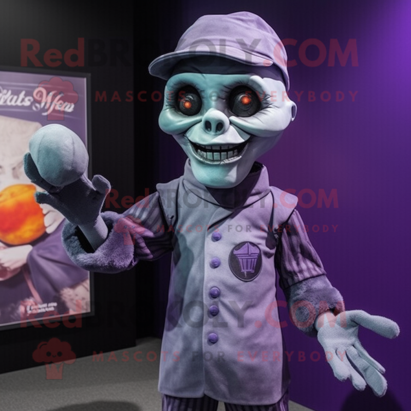 Lavender Undead mascot costume character dressed with a Polo Tee and Gloves