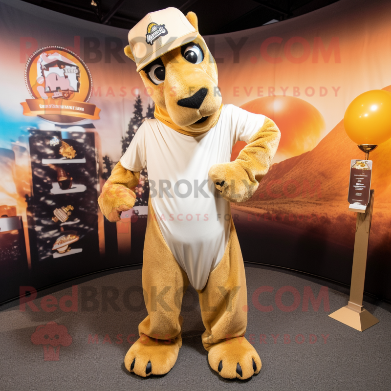 Gold Camel mascot costume character dressed with a Baseball Tee and Tie pins Gold Camel mascot costume character dressed with a Baseball Tee and Tie pins