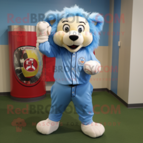 Sky Blue Lion mascot costume character dressed with a Baseball Tee and Cummerbunds