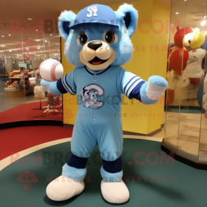 Sky Blue Lion mascot costume character dressed with a Baseball Tee and Cummerbunds