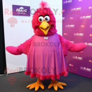 Magenta Hens mascot costume character dressed with a Midi Dress and Shawl pins