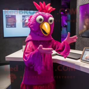 Magenta Hens mascot costume character dressed with a Midi Dress and Shawl pins