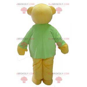 Mascotte gele teddybeer met een groen t-shirt - Redbrokoly.com