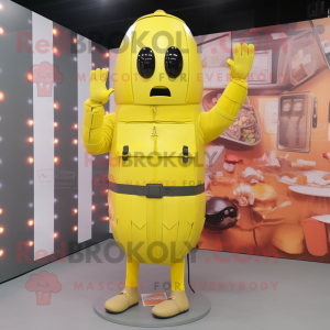Yellow Grenade mascot costume character dressed with a Sheath Dress and Belts