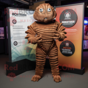 Brown Trilobite mascot costume character dressed with a Rash Guard and Cummerbunds