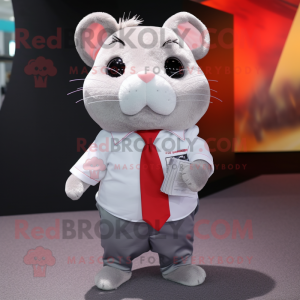 Silver Hamster mascot costume character dressed with a Polo Tee and Pocket squares