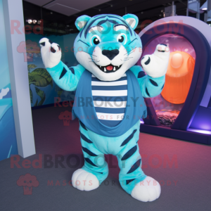 Cyan Tiger maskot kostym...