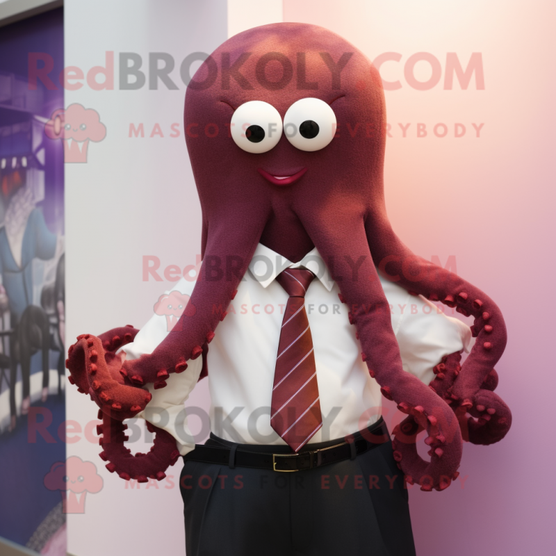 Maroon Octopus mascot costume character dressed with a Dress Shirt and Tie pins Maroon Octopus mascot costume character dressed with a Dress Shirt and Tie pins