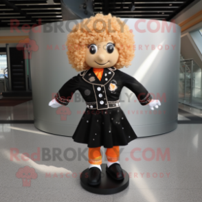 Peach Irish Dancing Shoes mascot costume character dressed with a Leather Jacket and Lapel pins