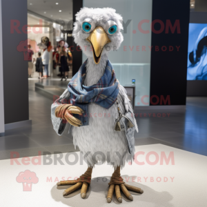 Silver Dodo Bird mascot costume character dressed with a Flare Jeans and Scarves