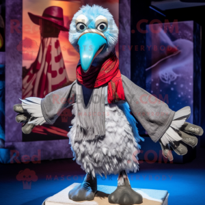 Silver Dodo Bird mascot costume character dressed with a Flare Jeans and Scarves