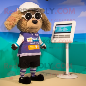 Tan Suffolk Sheep mascot costume character dressed with a Bikini and Digital watches