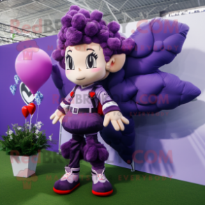 Purple Cupid mascot costume character dressed with a Bomber Jacket and Hairpins