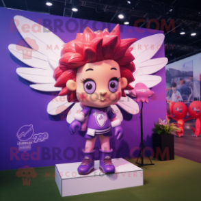 Purple Cupid mascot costume character dressed with a Bomber Jacket and Hairpins