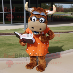 Rust Beef Wellington mascot costume character dressed with a Flare Jeans and Reading glasses