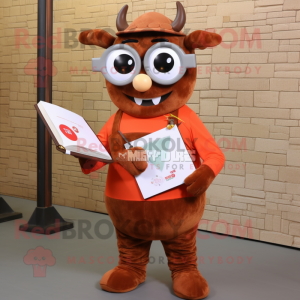 Rust Beef Wellington mascot costume character dressed with a Flare Jeans and Reading glasses