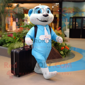 Sky Blue Otter mascot costume character dressed with a Running Shorts and Briefcases